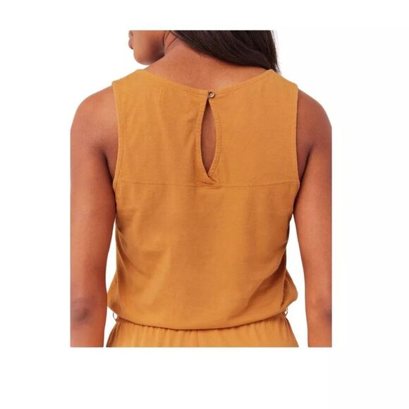 Pact The Portside Jumpsuit Large Organic Cotton Linen Wide Leg Mustard Orange - Picture 7 of 7